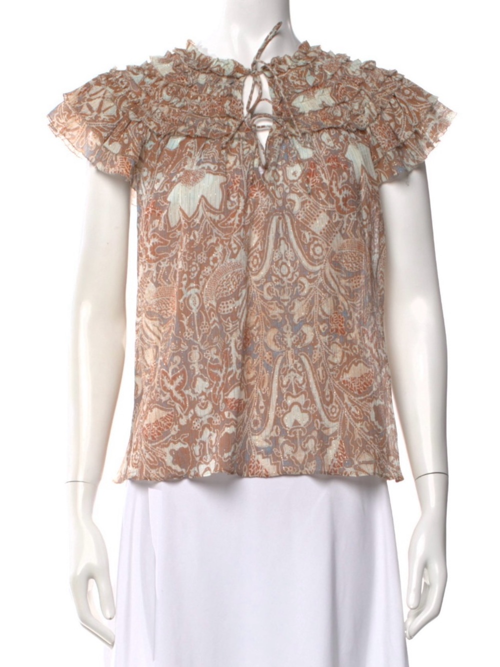 Ulla Johnson Paisley Ruffle Tie-Neck Blouse